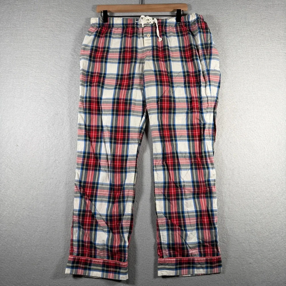 J.Crew Mens Plaid Pajama Pants Red Blue White Cotton Drawstring Size M